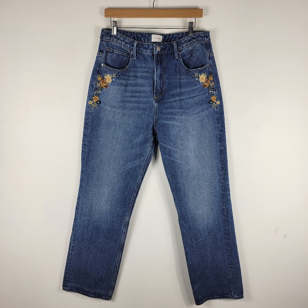 Driftwood Stella Straight Leg Floral Embroidered High Waist Ankle Jeans